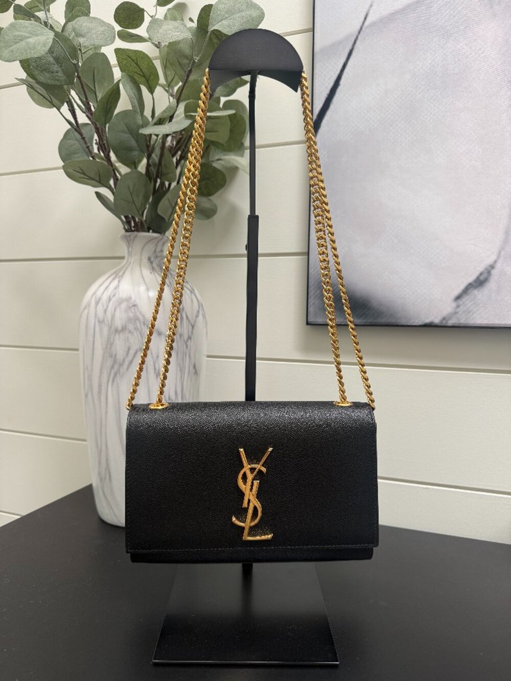Saint Laurent YSL Kate Black Grain de Poudre Leather Bag – Gold Hardware – Full